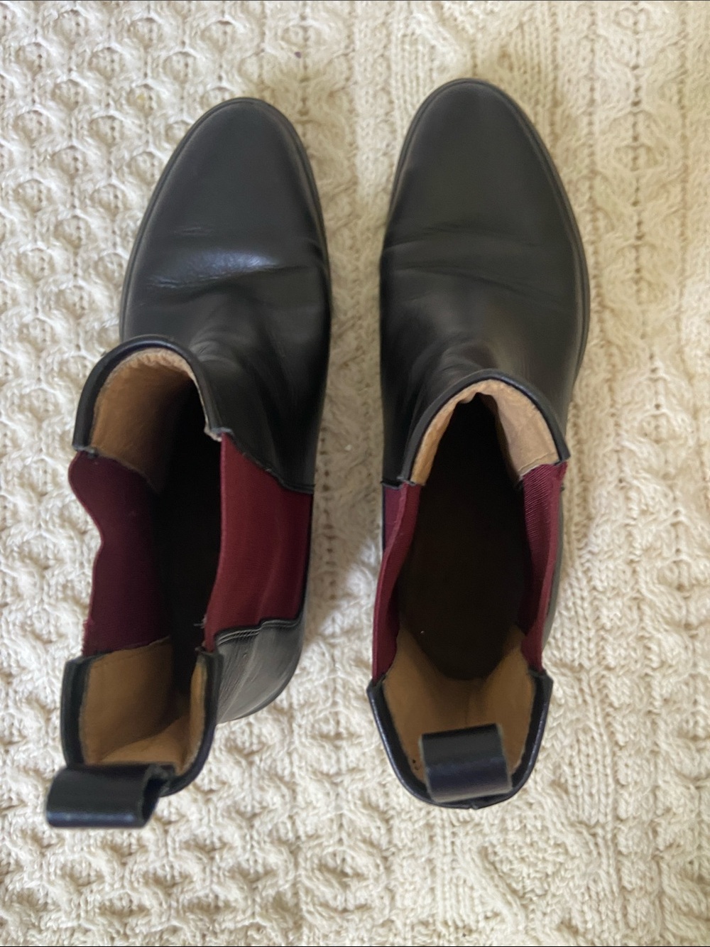 Jil Sander Black Leather Chelsea Boots with Burgundy Elastic 6.5 - Picture 11 of 12